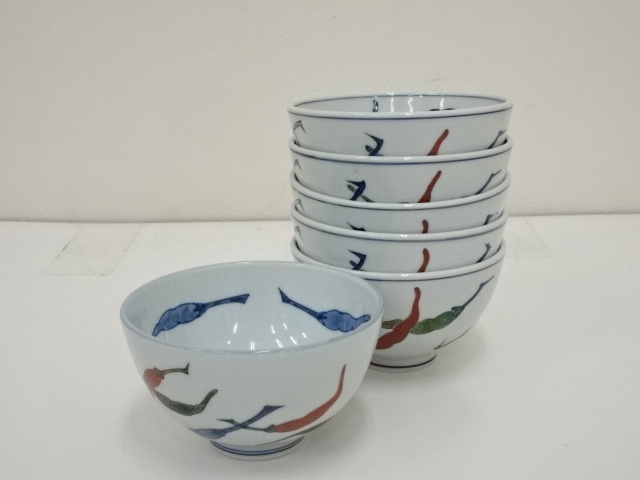 道具 ] - 道具 有田焼 源右衛門窯造 染錦胡椒絵飯碗6客（共箱